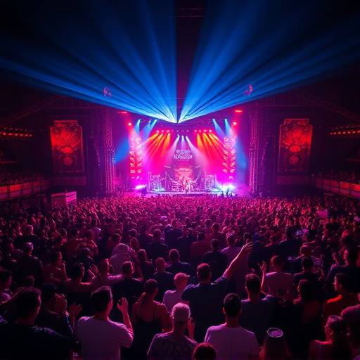 Een levendige foto van een muziekfestival met een energiek publiek