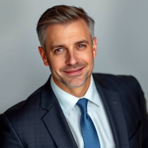 Een professioneel zakelijk portret van een man in een pak met een zelfverzekerde blik