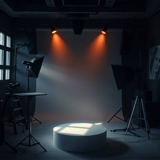 Een sfeervolle foto van een studio met zachte belichting en schaduwen, die de artistieke focus van de fotostudio weerspiegelt.