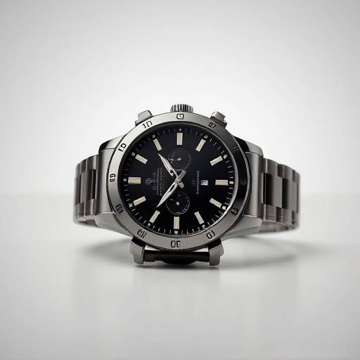 Productfoto van een luxe horloge op een minimalistische achtergrond.