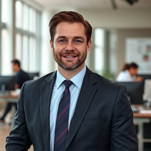 Professionele zakelijke portretfoto van een manager in een kantooromgeving