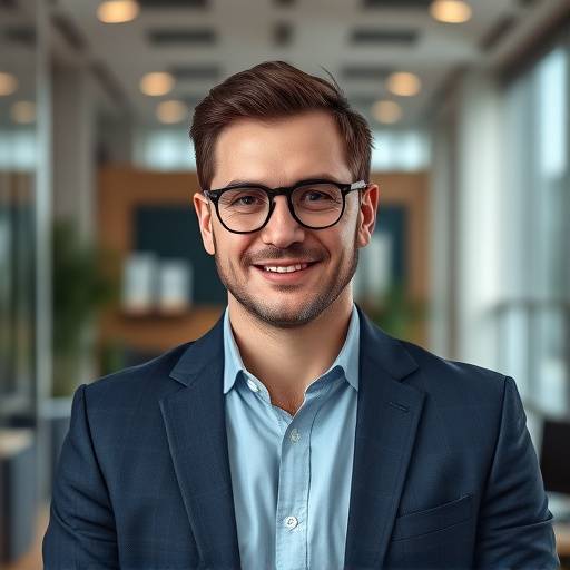 Zakelijk portret van een man in een modern kantoor.